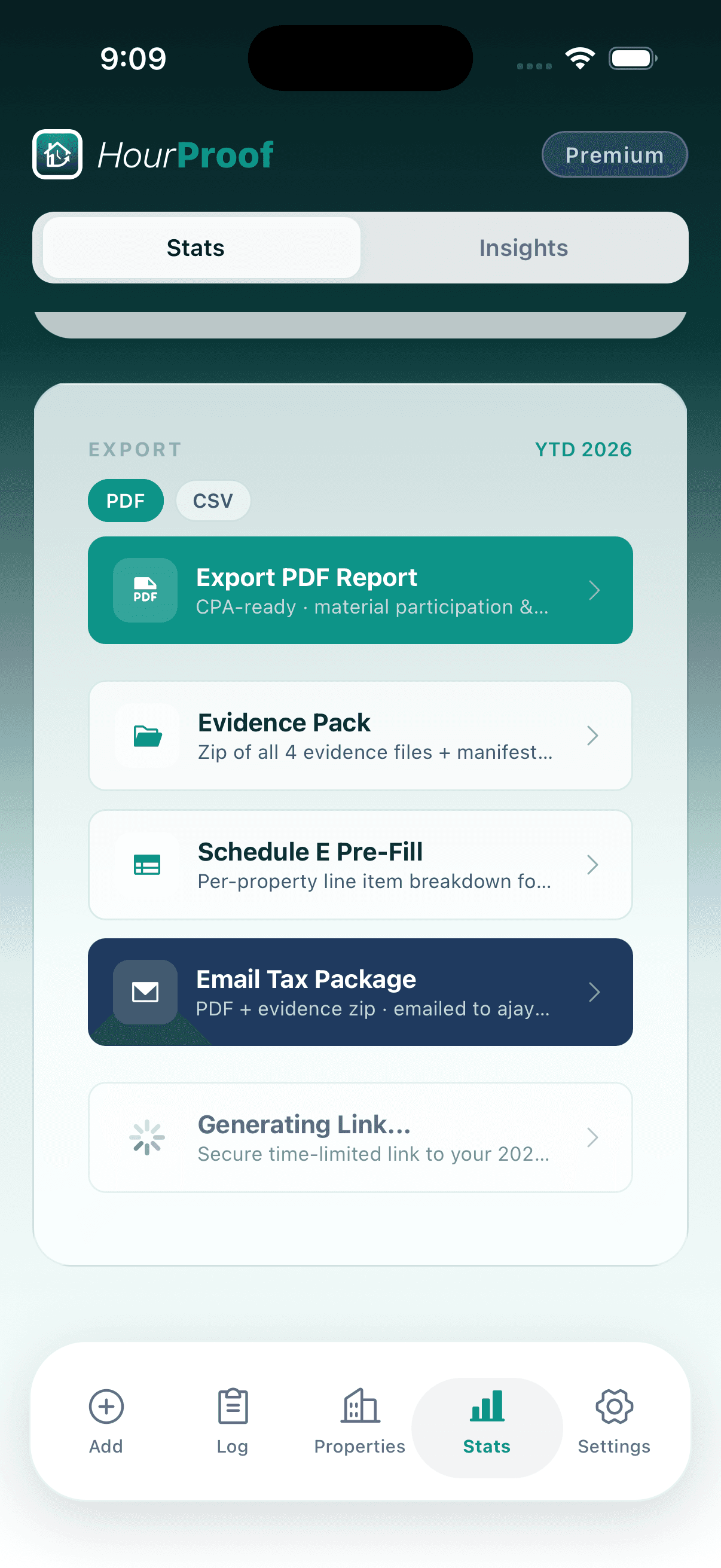 Goal Tracking & Dashboards screenshot in the HourProof app