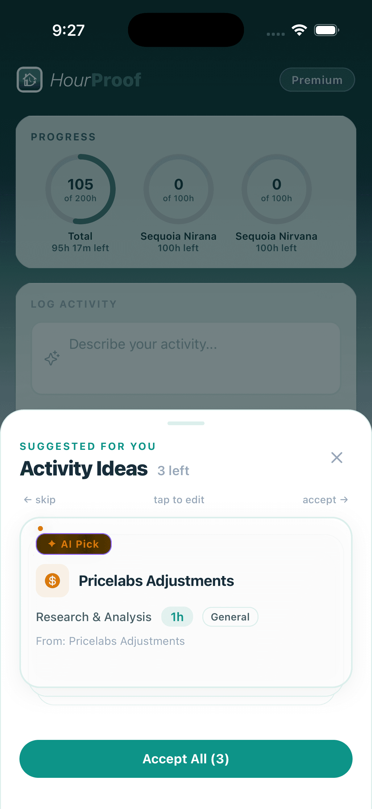 Multi-Property Management screenshot in the HourProof app
