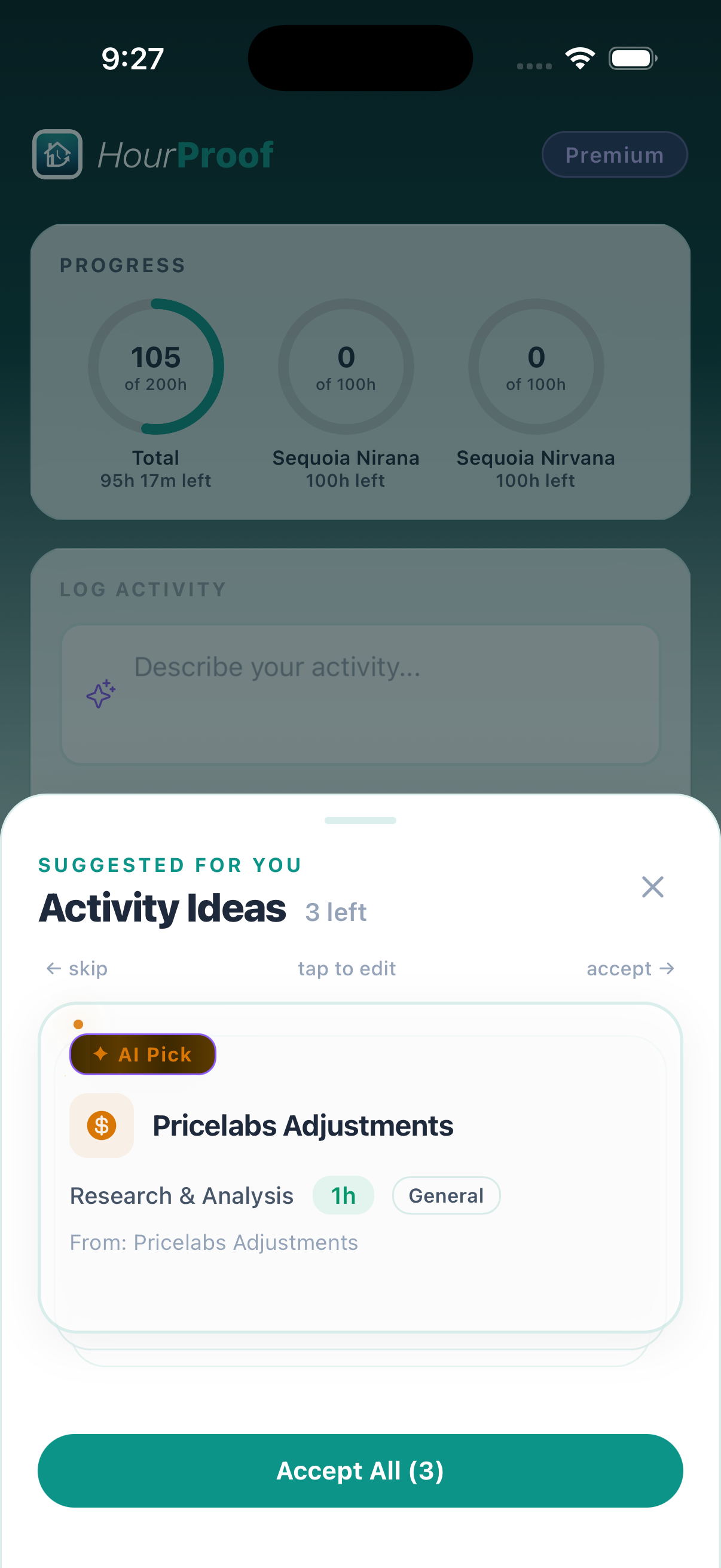 Multi-Property Management screenshot in the HourProof app